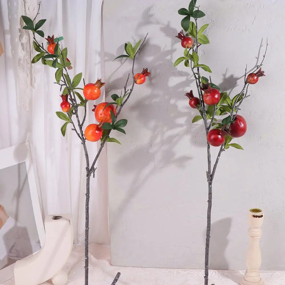 

6-Fruit Artificial Pomegranate Branches Plastic Realistic Simulation Pomegranate Fruit Handmade Elegant Fake Plants