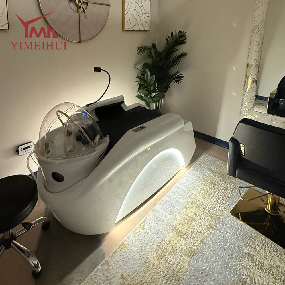 Barbershop Funiture Electric Shampoo Chair LED Lighting Hair Rinsing Knead Bed Water Circulation Head Washing Massage Beds