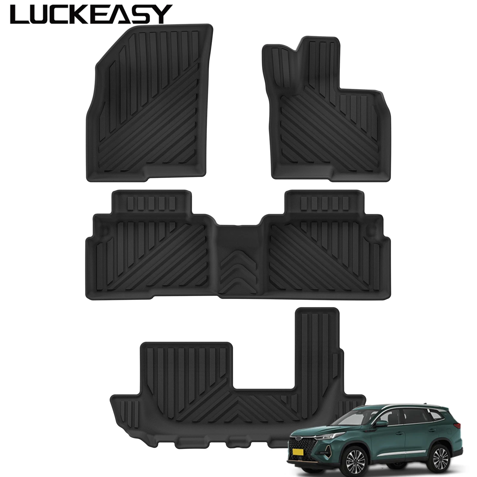 LUCKEASY für Chery Tiggo 8 Pro Max 2024-2025 (Benzinversion) 7-Sitzer Auto-Fußmatten Schutzmatte Zubehör Kofferraummatte Passend für Rechtslenker