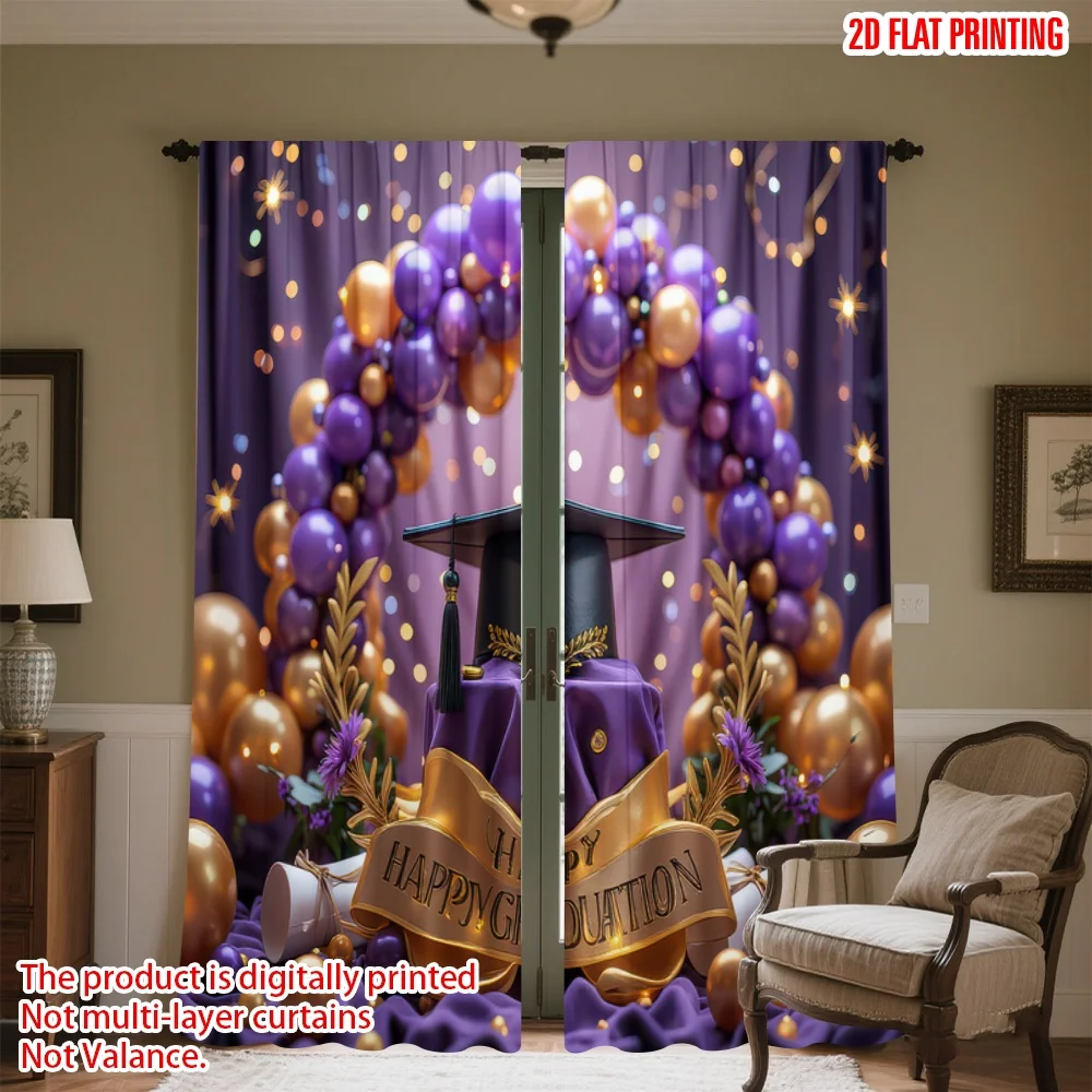 

2D flat printing 2pcs Scene Curtains Graduation Festive Digital Printed Polyester Drapes Festive Holiday for Drapes for Bedroom