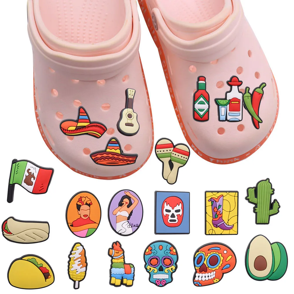 1Pcs PVC Shoe Charms Mexican Style Cactus Hat Mask Corn Garden Shoes Buckle Accessories Decorations Fit Bracelets Children Gift