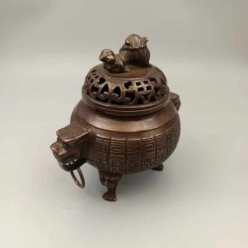 Copper Collectibles: -Headed Double-Lion Incense Burner, Home Decor Gift Craft