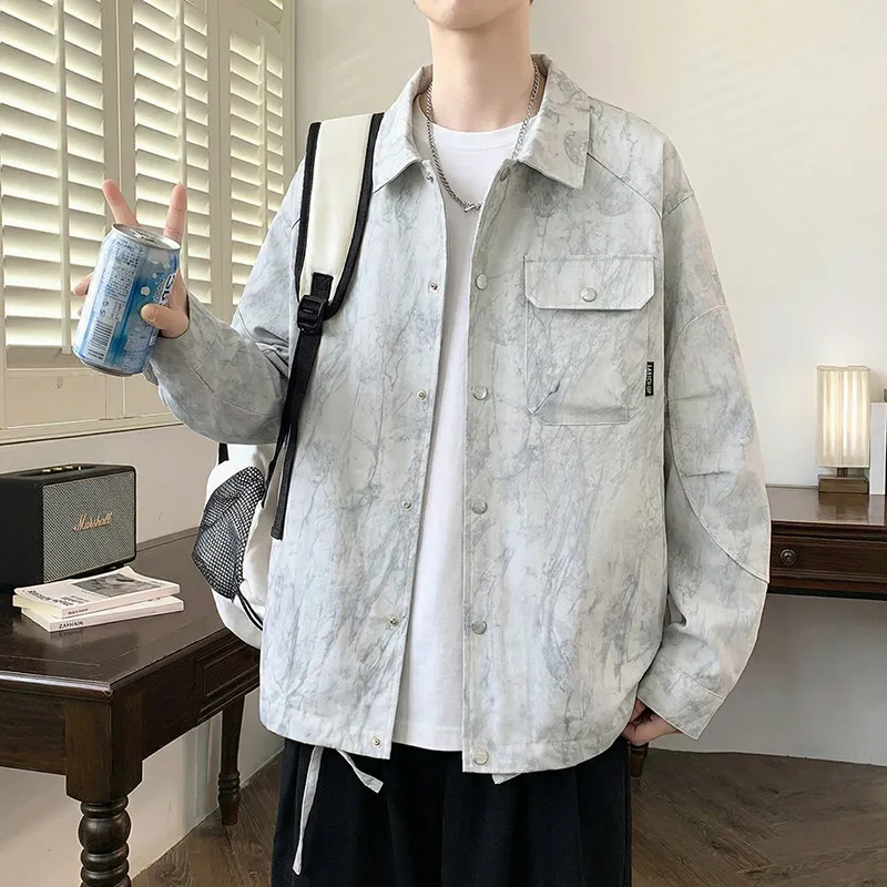 

Spring Men's Loose Fit Casual ort Jaet Sli Collared Outerwear Faionable Versatile Haome Men's Polyester Fiber