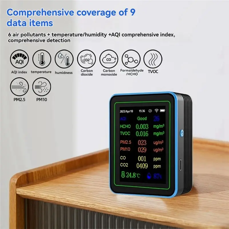 MLGB-Tuya Wifi 12 In 1 Air Quality Monitor Multifunction PM2.5 AQI PM1O HCHO TVOC CO CO2 Screen Display Air Detector