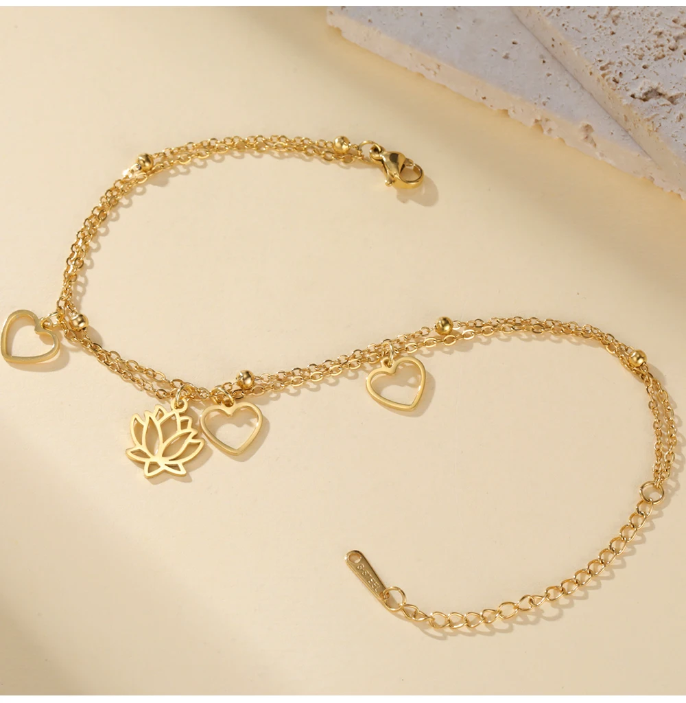 COOLTIME Herz Lotus Armband für Frauen Edelstahl Mode Liebe Paar Glück Armband Weiblichen Schmuck Geburtstag Geschenk – Detail 10