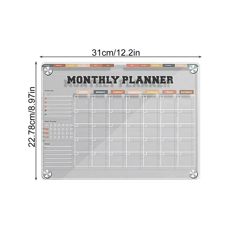 Tablero de borrado en seco para nevera, pizarra blanca reutilizable de 12x9 pulgadas, tablero de mensajes transparente de acrílico, Bloc de notas para nevera, tablero planificador