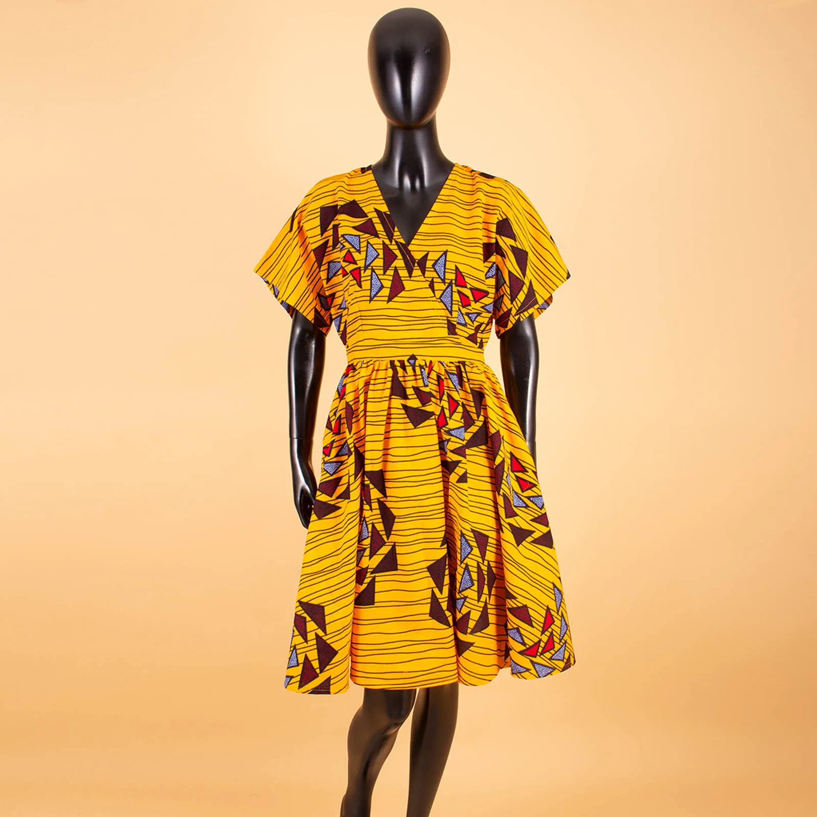 Afripride-African Dashiki Dresses for Women, Tailor Made Short Sleeves, Knee Length, Fit and Flare Casual Dress, A2225041