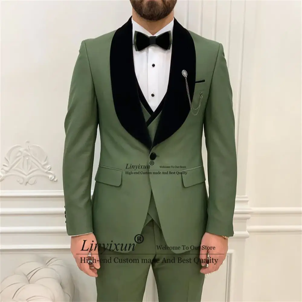 

Formal Men Suits black Shawl Lapel Groom Wedding Tuxedos 3Pieces Sets Business Male Prom Blazers Slim Groomsmen Trajes De Hombre