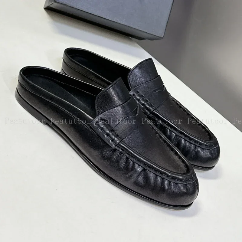 شباشب نسائية على الموضة لعام 2025 شباشب نسائية صيفية عالية الجودة من الجلد مقاس 35-40 شباشب بدون كعب غير رسمية شباشب البغال