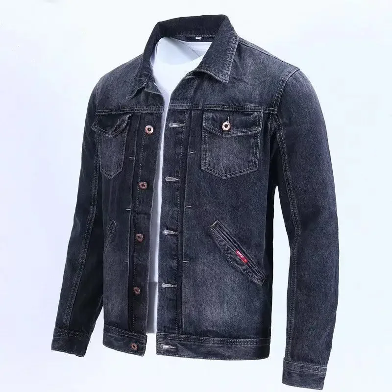 

GELITAYIN Male Jean Coats Button Wide Shoulders Men's Denim Jacket Light Blue Korea Fashion Korean Popular Clothes Of Fabric Low