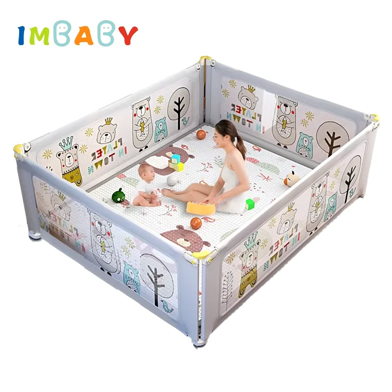 IMBABY Baby Playpens Liftable Baby Fence Anti-Collision Cartoon Playpen for Children Fence for Games Ball Pool Baby Playground