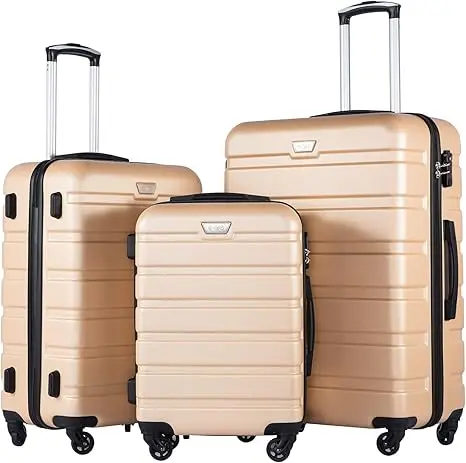 Coolife Luggage 3 Piece Set Suitcase Spinner Hardshell Lightweight TSA Lock (champagne new, 3 piece set(20in24in28in))