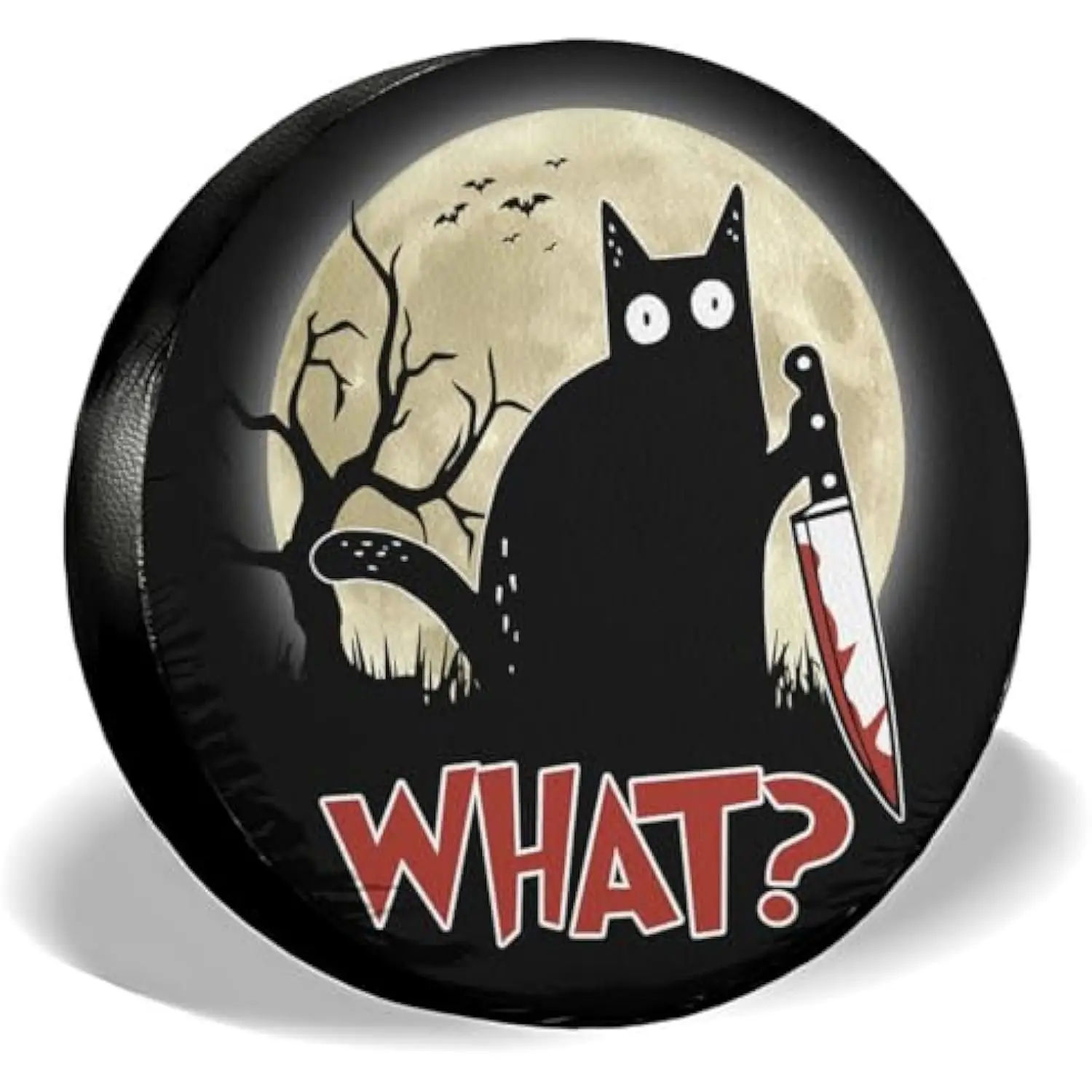 Horror Black Cat With Bloody Knife Spare Tire Cover Funny Halloween Jeep RV Trailer Wheel Protector