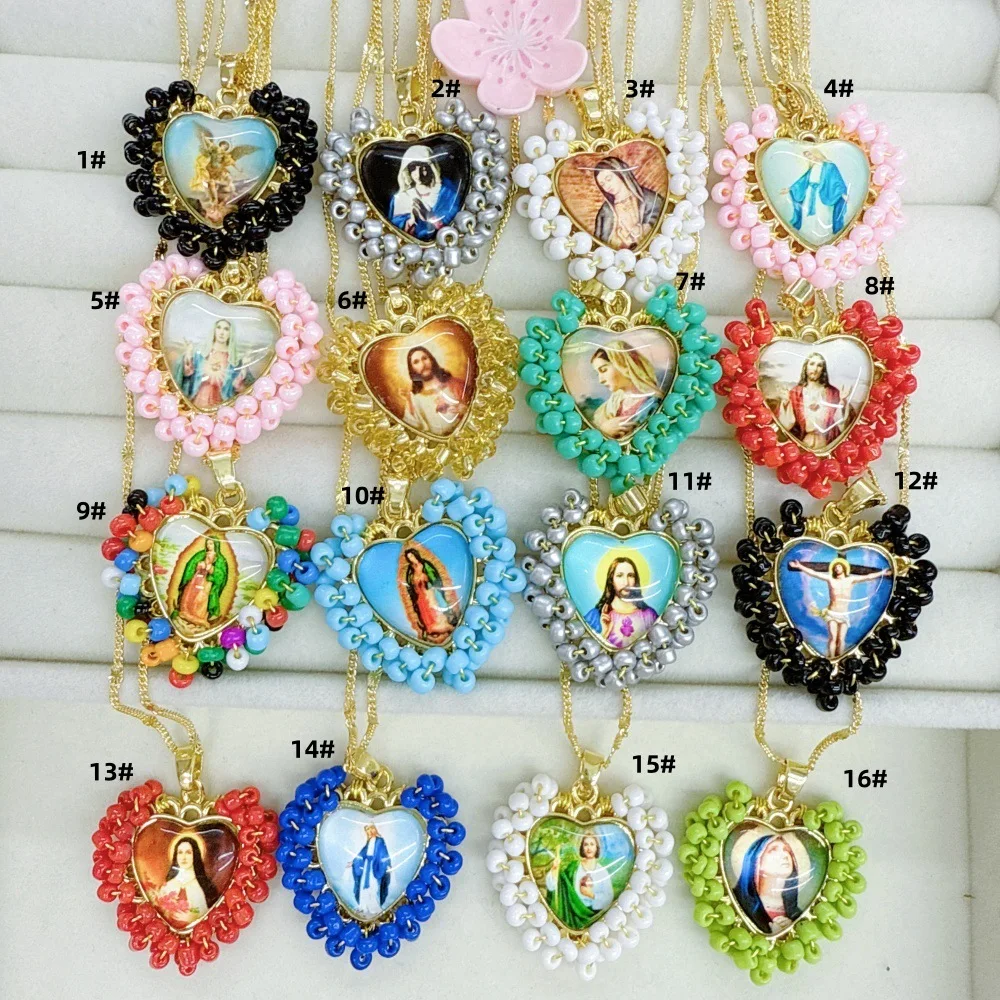 5 copper fashion hand-woven millet beads, Virgin of Love necklace pendant, women's daily work wear jewelry