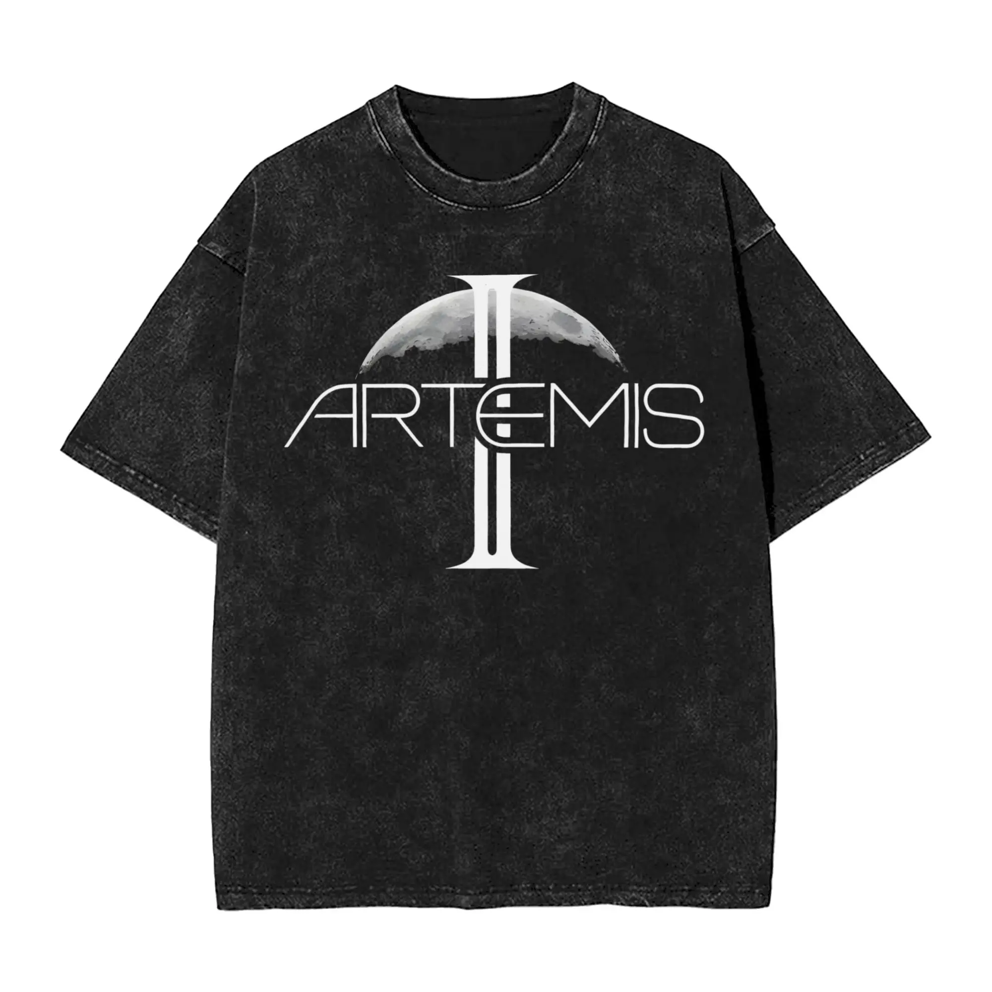 ARTEMIS II MOON DARKSIDE MINIMALIST Men T Shirt Washed  Vintage Tee Shirt Short Sleeve O Neck T-Shirt Cotton Birthday Clothes