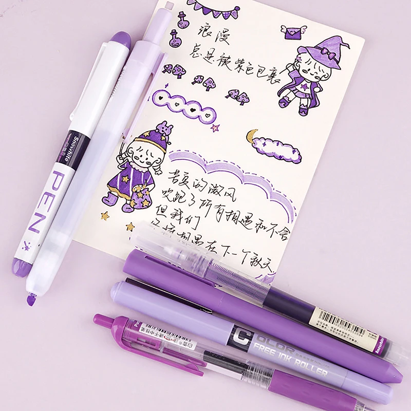 Imagem -04 - Reta Líquido Gel Caneta Esferográfica Kawaii Roller Pen Roxo Rosa Tinta Cor Verde Escola e Escritório Papelaria Pcs Set