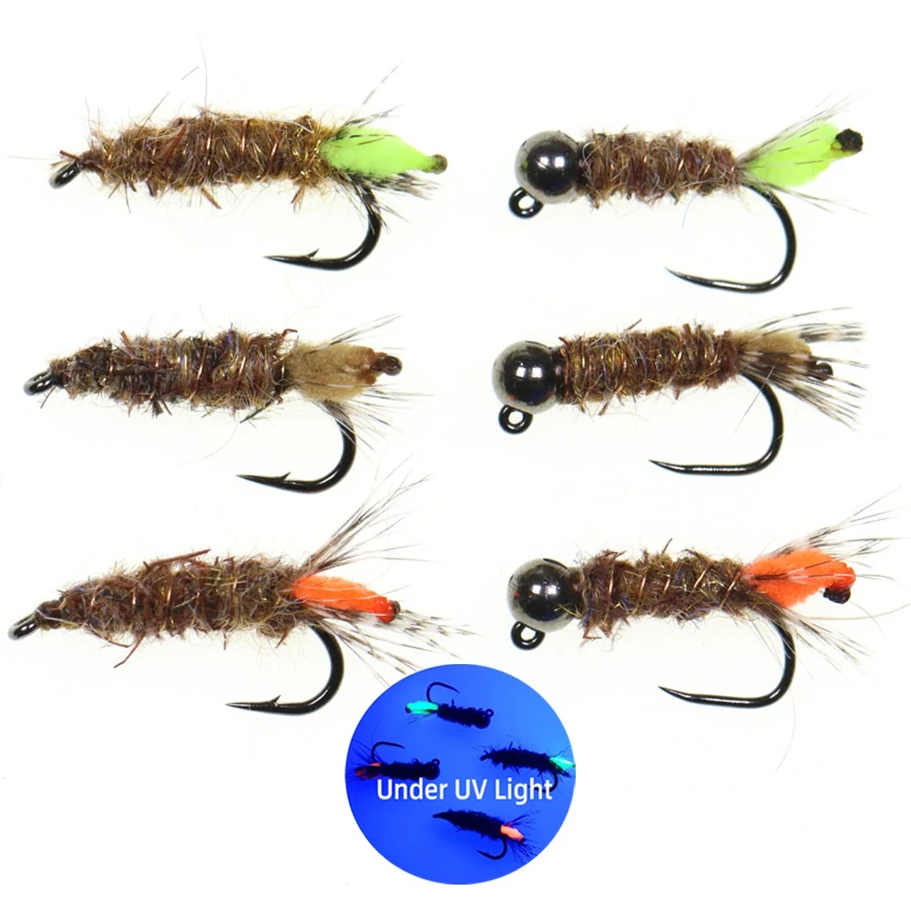 6 Stück # 12 Hare's Ear Dubbing Peeping Caddis Jig Nymphen Wet Euro Nymph Fliegenfischen Fliegen Forellen Bass Steelhead Angelköder