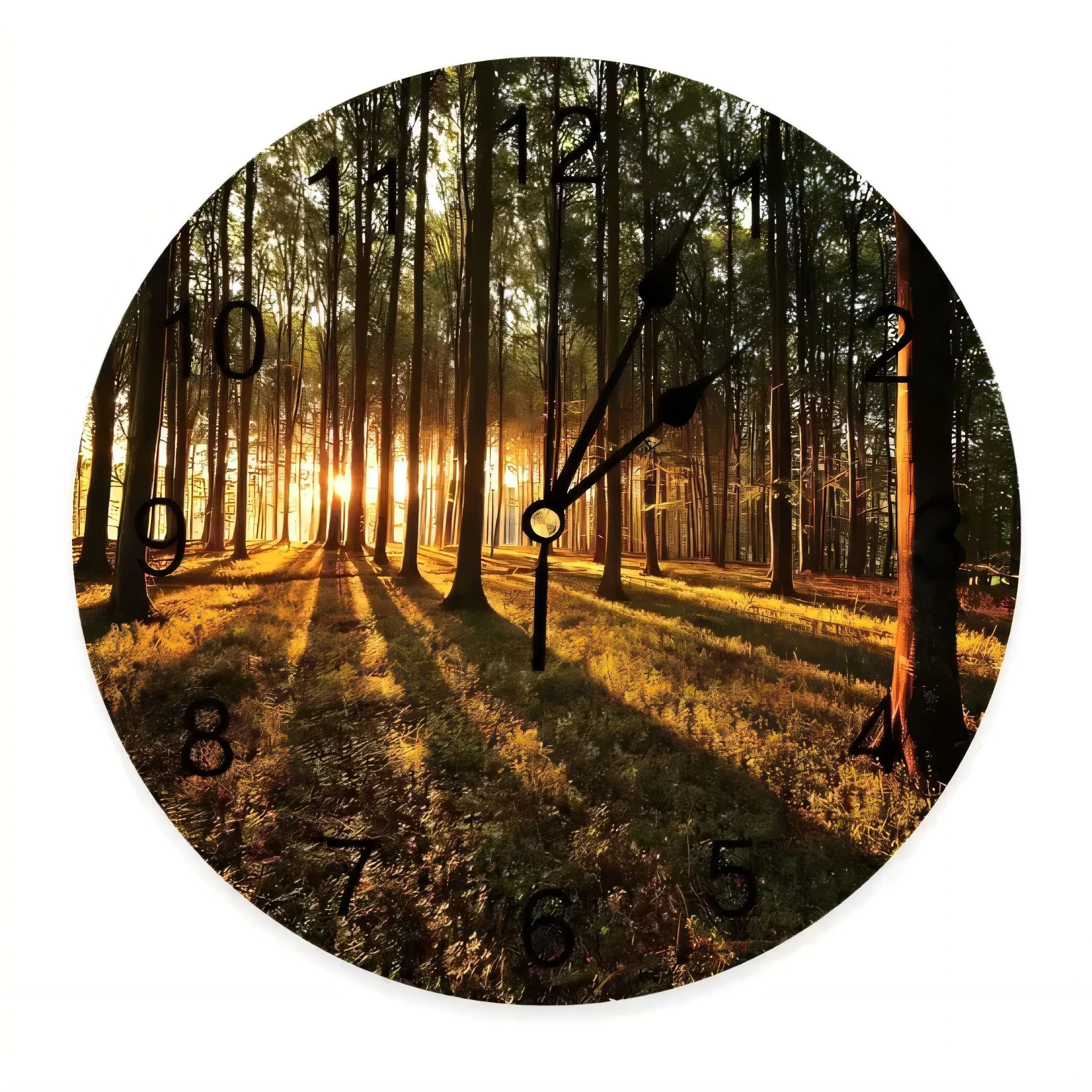 Silent Non Ticking Battery Operated  Forest Sunlight Scenic Wall Clock Decorative for Living Room Bedroom
