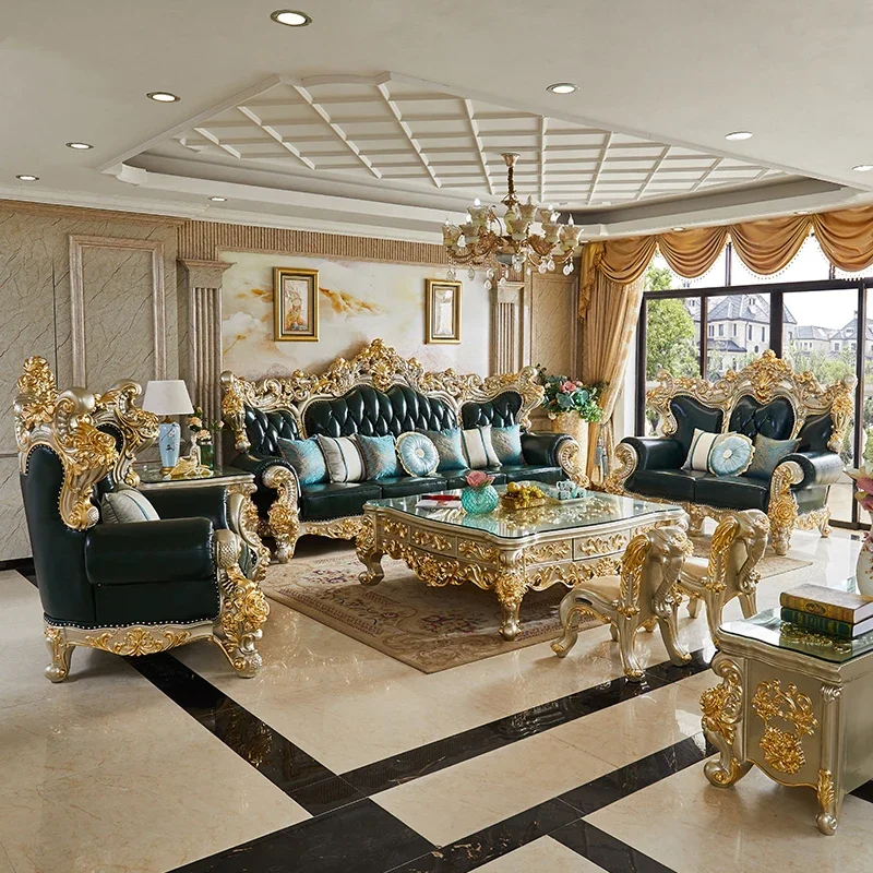 European leather sofa, high-end luxury villa, large household, first-floor cowhide furniture