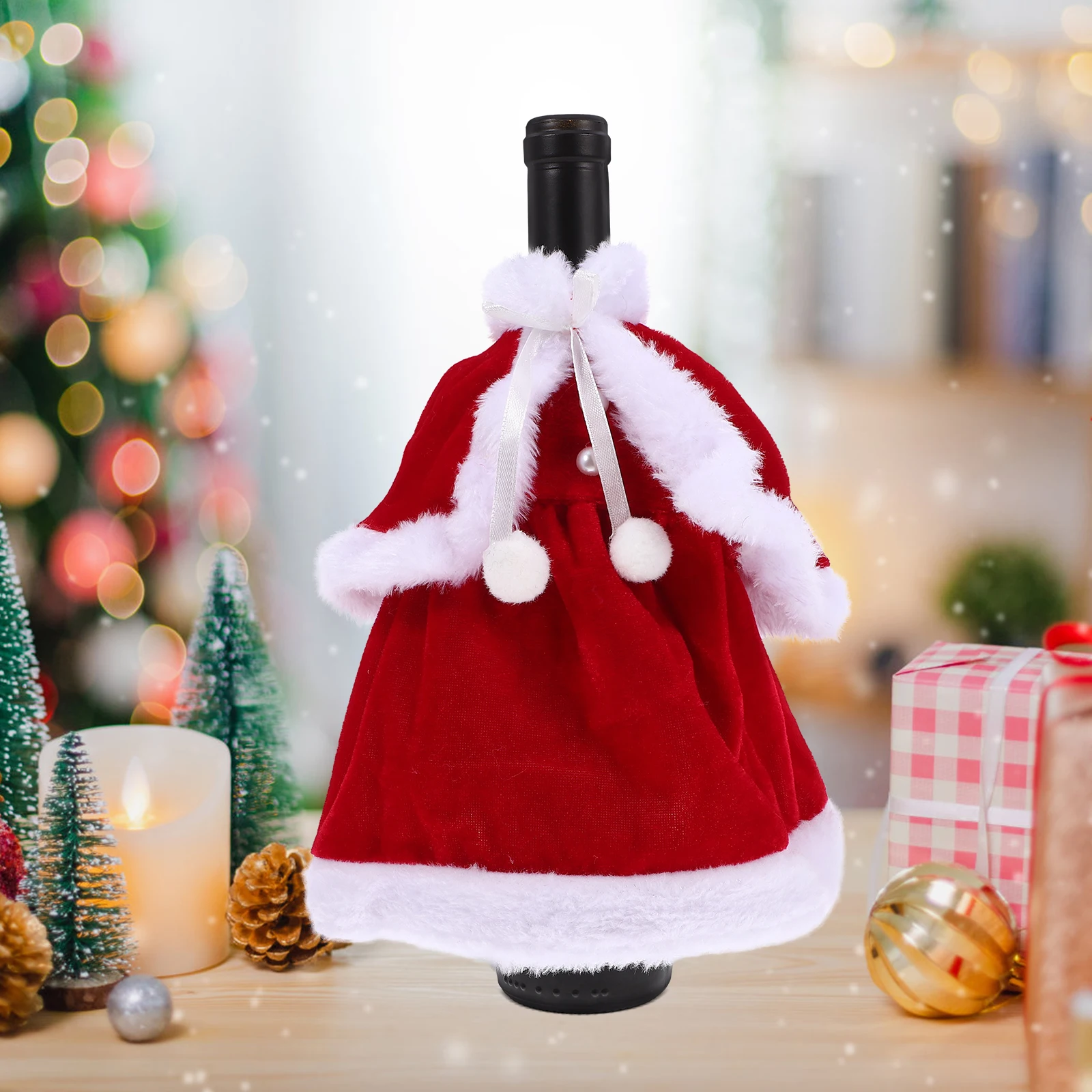 

2Pcs Christmas Dress Skirt Bottle Cover Decorative Xmas Accessories Delicate Sleeve For Beverages Drinks Party