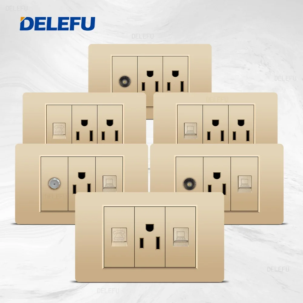 DELEFU Gold PC panel American Standard series 118*74mm wall computer combination socket switch