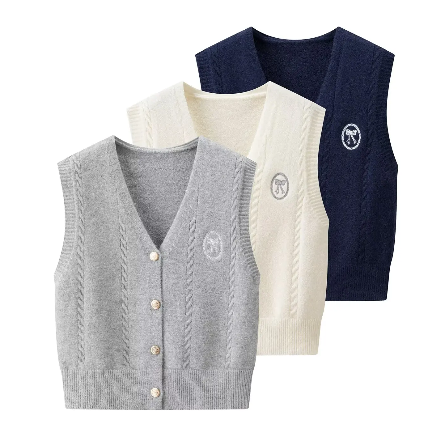 

ZBZR осенний новый женский модный вязаный жилет с вышивкой, верхняя многослойная одежда с мультяшным узлом, студенческая одежда