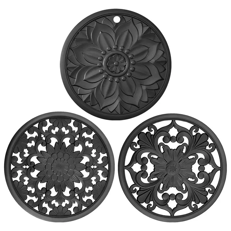 Soportes para ollas de calor, colchoneta de silicona, 3 uds., soporte antideslizante con forma de sartén caliente para mesa de comedor, mantel para encimera de cocina