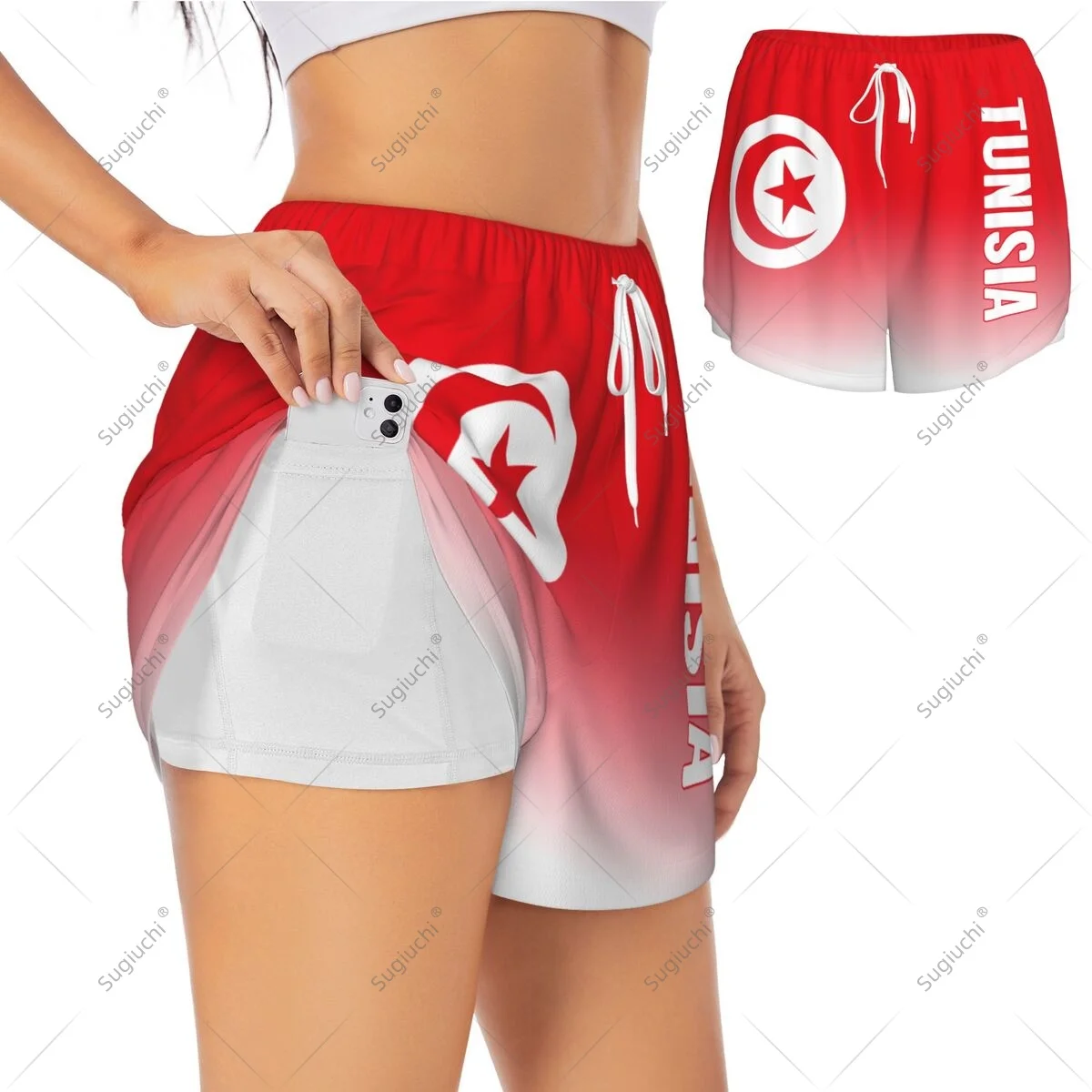 

Women Girl Sports Shorts Tunisia Flag for Female Yoga Running Pilates Fitness Workout Lightweight Activities
