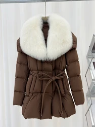 Winter Women Goose Down Jacket Natural Fox Fur Collar Coats Outwear Female Luxury Coats Loose Parka Puffer Jackets