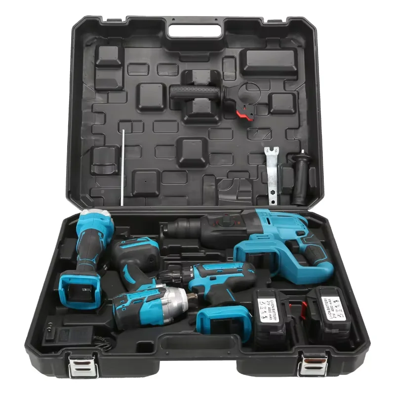 

21V Combination Brushless Portable Cordless Power Tool Set 4pcs Electric Hammer Impact Drill Angle Grinder Wrench for Home Use