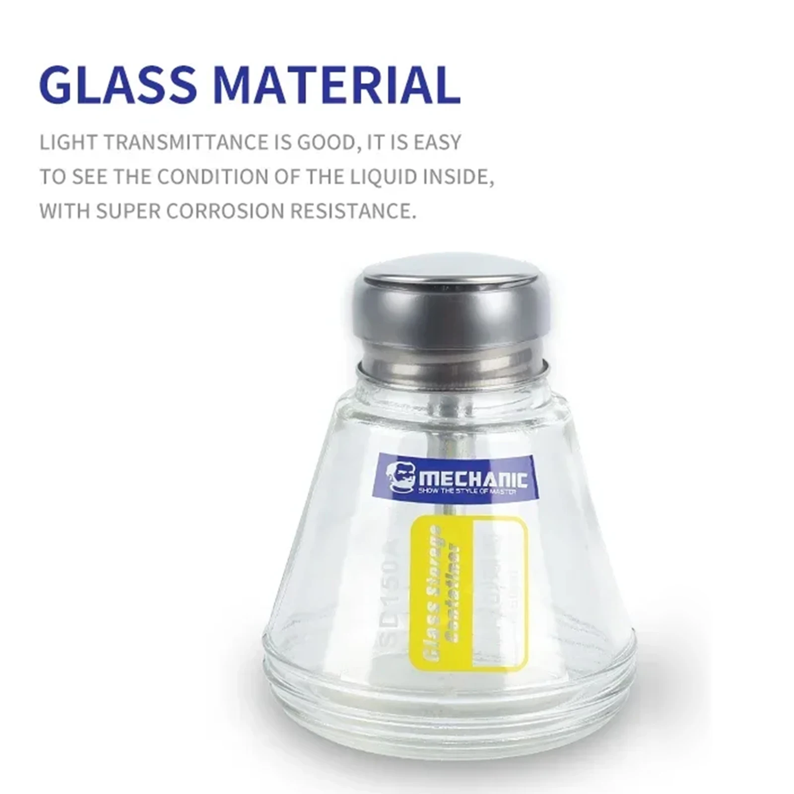 МЕХАНИК SD150A Пресс-тип Стеклянная бутылка для спирта с портом насоса Антистатическая бутылка для жидкости пресс-типа для электронного ремонта