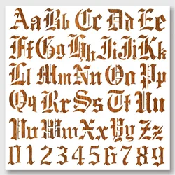 Gothic A to Z Alphabet Numbers Stencil, 11.81x11.81
