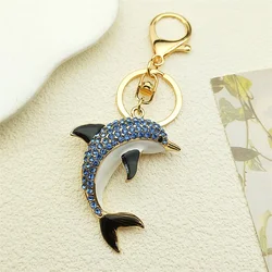 Lucky Dolphin Crystal Cute Animal Keychain Purse Bag Buckle HandBag Pendant for Car Trendy Keyring Holder Women Jewelry KXHK1315