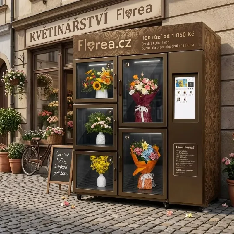 Flower Vending Machine Business Startup 5  Bouquets Capacity Customizable Design NAYAX Credit Card Reader Wedding
