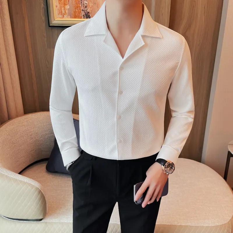 Long Sleeve Shirts For Men Spring New Luxury Quality Men's Social Shirts Dress V Neck Slim Fit Casual Office Business Work Wear