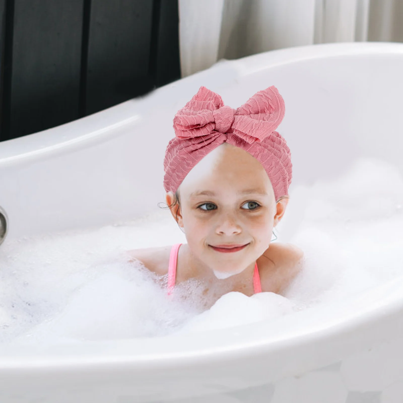 2 قطعة قبعات بونيه للفتيات الصغيرات أغطية رأس على شكل فيونكة كبيرة ناعمة قابلة للتمدد لحديثي الولادة إكسسوارات شعر للأطفال الصغار باللون الوردي