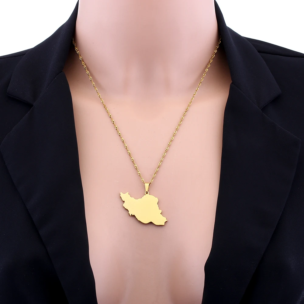 Mode Herz Iran Karte Anhänger Halskette Edelstahl Männer Frauen Schmuck Silber Farbe Gold Farbe Iranische Halsketten Geschenk – Detail 13