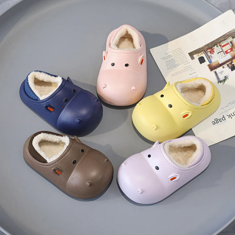 Children Indoor Slippers Winter Warm Shoes Kids Mum Dad Home Floor Slipper Cartoon Style Anti-slip Boys Girls Cotton Footwear