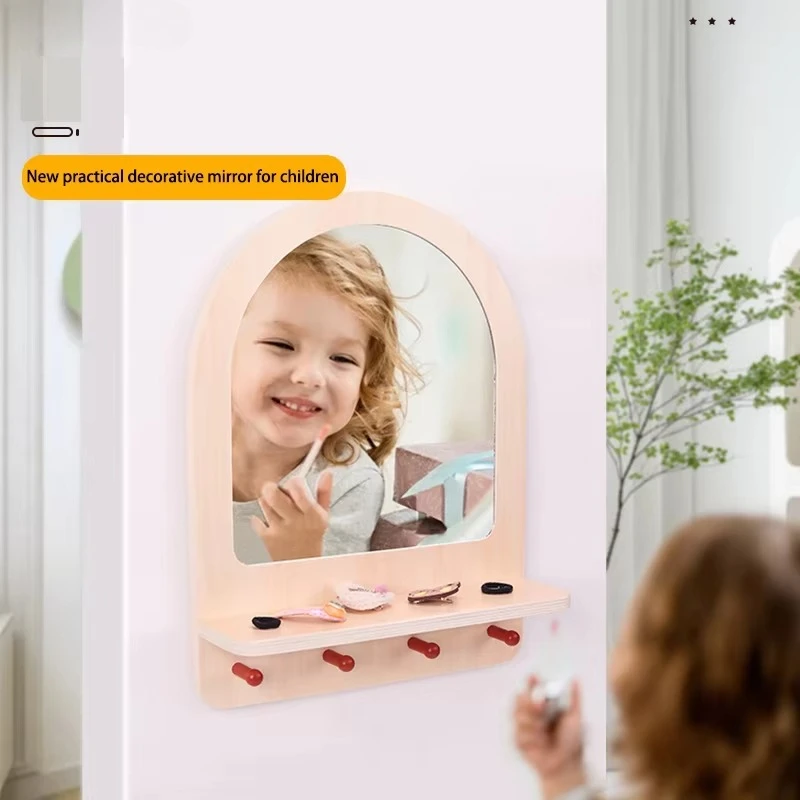 Popular Creative Wooden Wall Decoration Practical Toy Hook Montessori Kids Decorative Mirror Kids Girls Boys