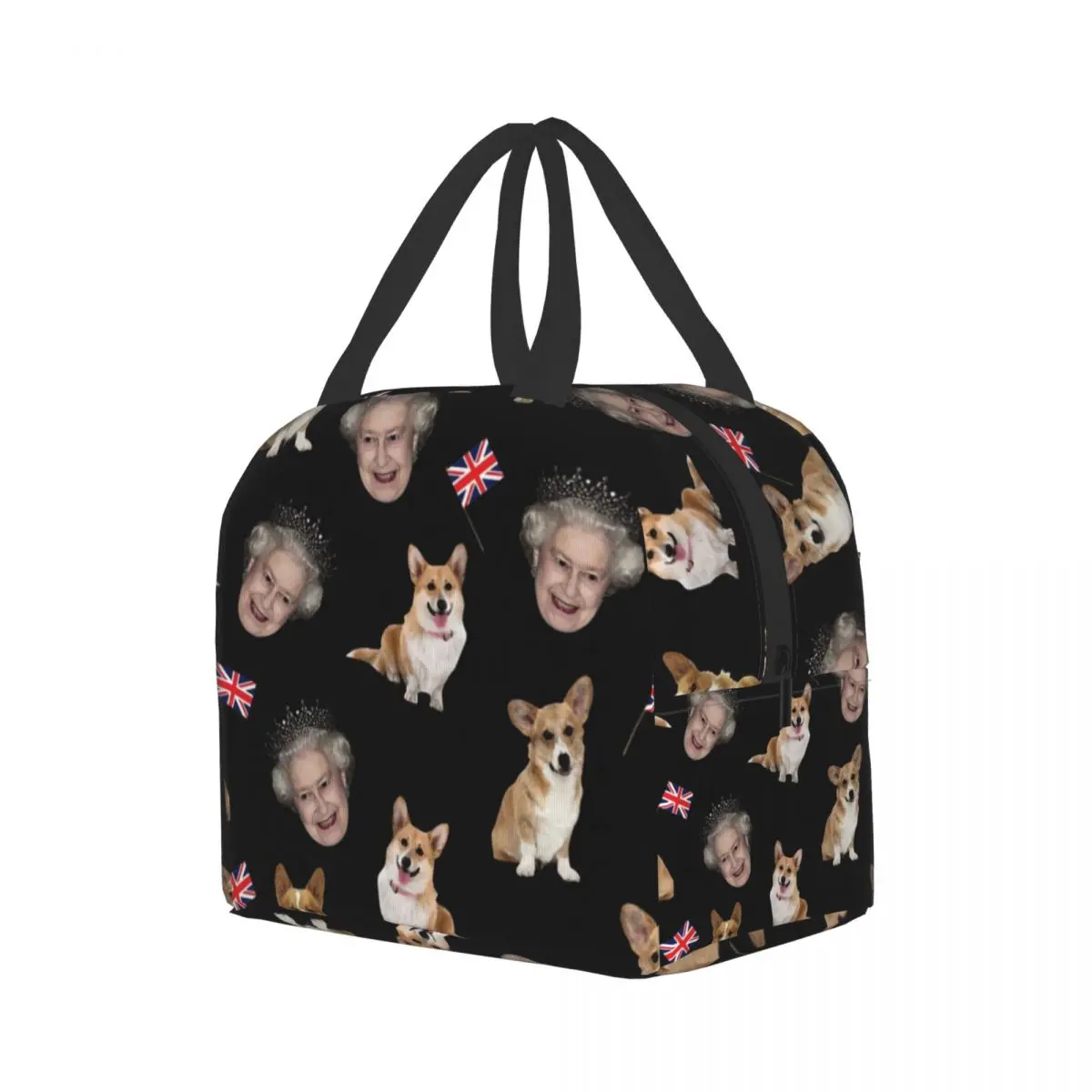 Queen Elizabeth And Corgis Pattern Insulated Lunch Bag for Women Resuable Thermal Cooler Lunch Tote Box For Office Work School