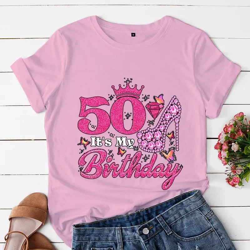 50 é meu aniversário impressão camiseta feminina confortável macio topos criatividade moda feminina roupas 50th aniversário senhoras tshirts