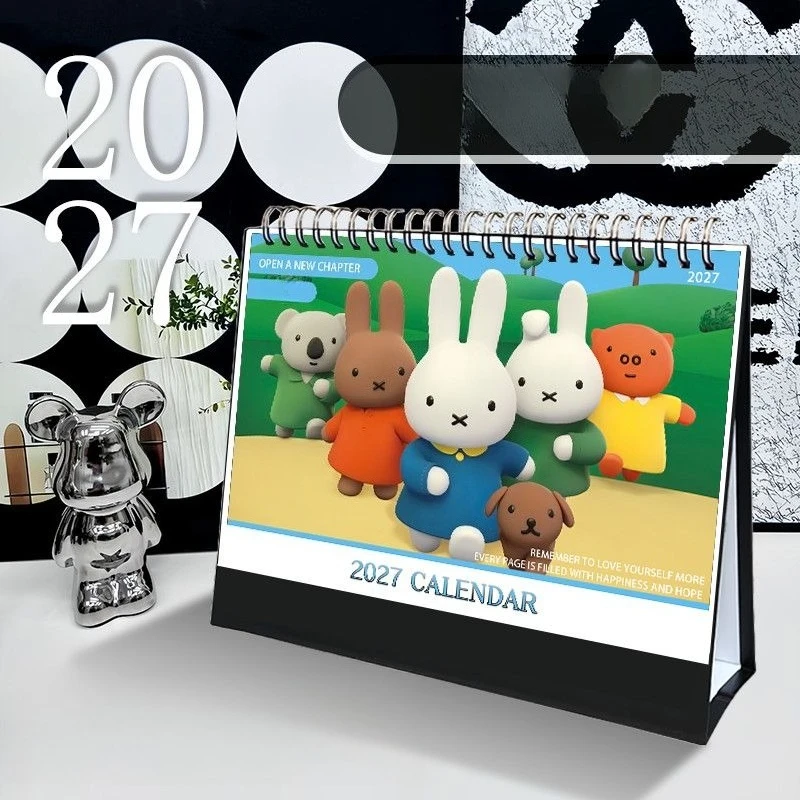 Cartoon Kawaii 2027 Calendar Desk Calendar Creative Desktop Gift Thickened Paper Printed Pattern Fresh Simple Good Looks Miffy