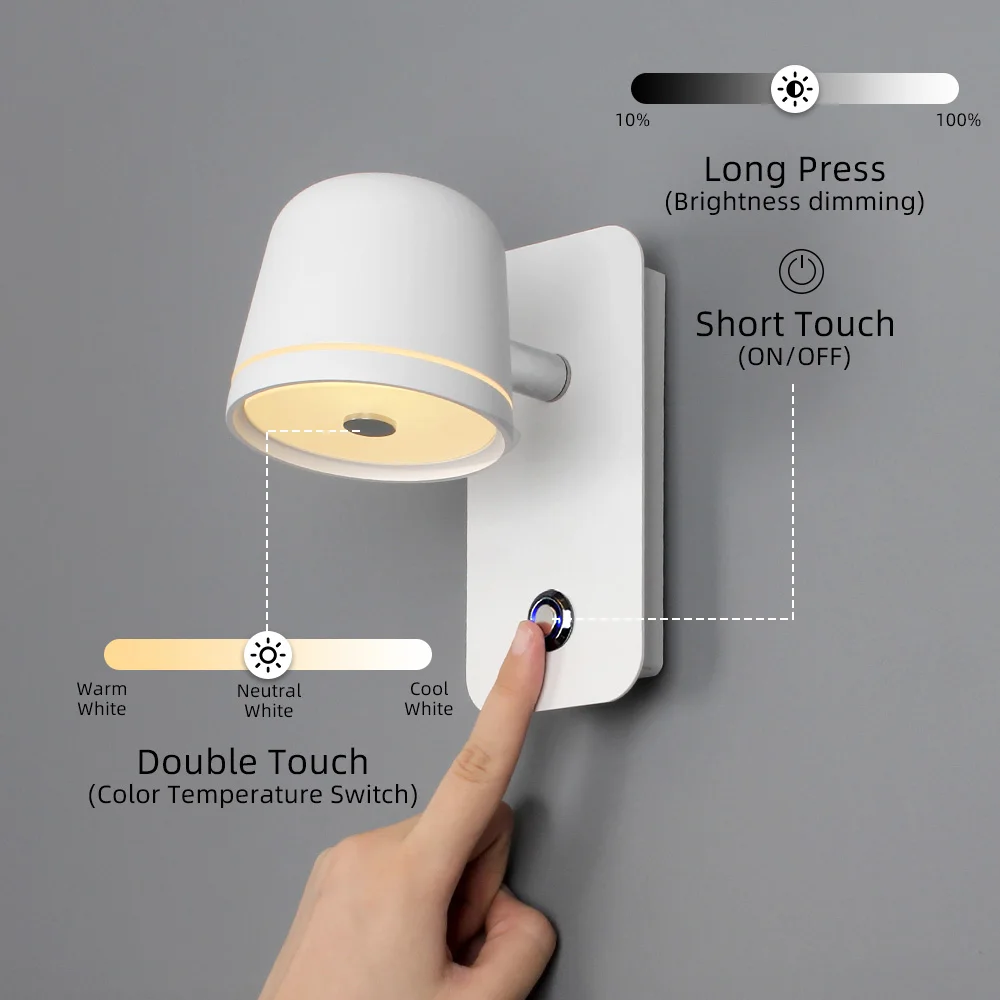 Imagem -05 - Aisilan-led Dimmable Lâmpada de Parede com Ligar e Desligar o Interruptor Ajustar o Brilho 3-cct Rotação Candeeiro para Cabeceira Sala