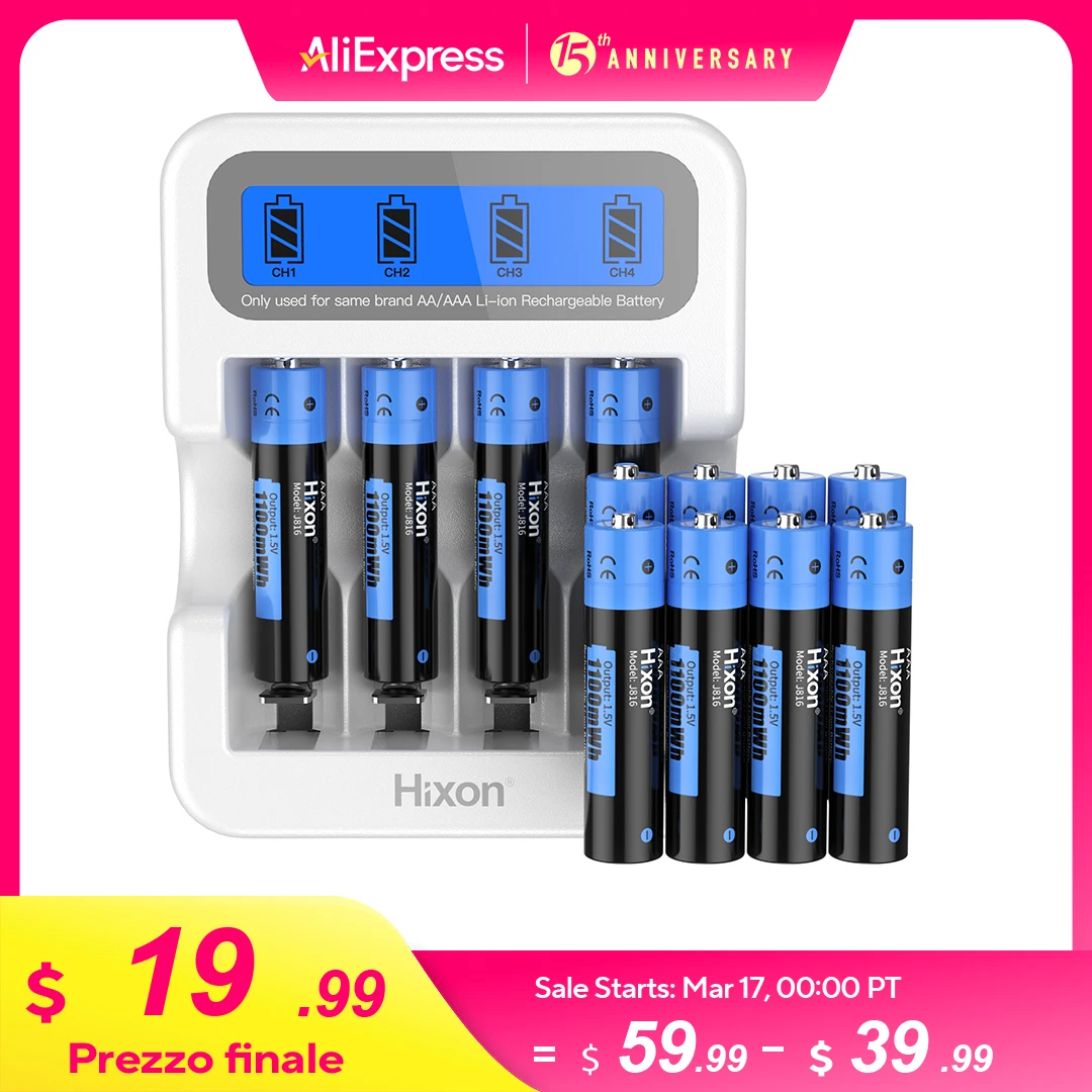 Batteria ricaricabile AAA da 1,5 V Batteria agli ioni di litio da 1100 mWh al litio 1,5 V AAA 3a Batterie da 1,5 V + Caricabatterie per batteria agli ioni di litio AA AAA da 1,5 V