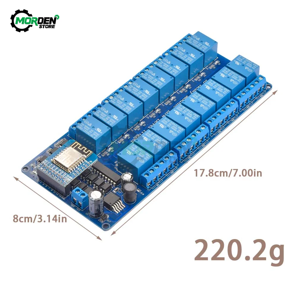 5V 12V 16 Channel Wifi Relay Module Onboard ESP8266WIFI Module Relay Shield Module Power Supply for Electronic Component