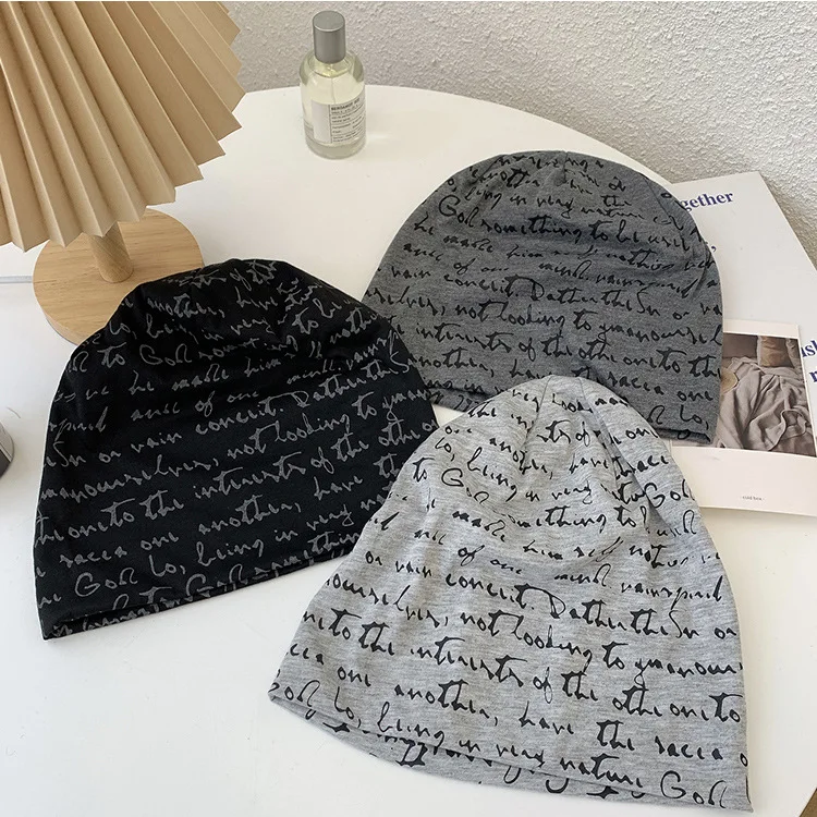 Beanie Hat for Men Women Warm Windproof Turban Hat Trendy Letter Printing Breathable Chemo Cap Headwrap