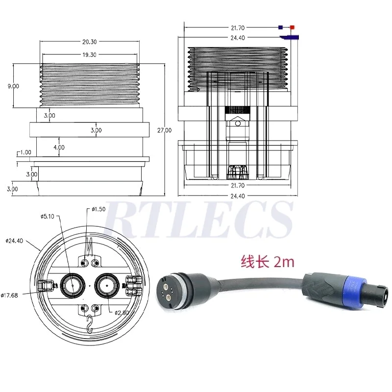 Magnetischer runder Pogo-Pin-Stecker, 10 A, männlich, weiblich, Metall, federbelastet, 1-poliges DC-Ladegerät, 16 AWG-Draht, M12-Gewinde, Gold – Detail 17