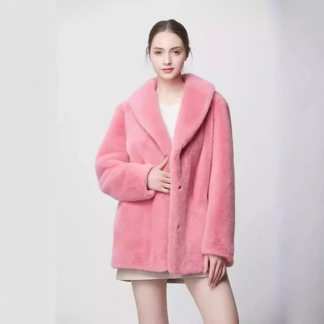 Kurtka damska zimowa z futra norek KIDCRKJ, jednolita, zapinana na jeden guzik, polarowa odzież wierzchnia, elegancka, ciepła, puszysta, damska kurtka ze sztucznego futra.