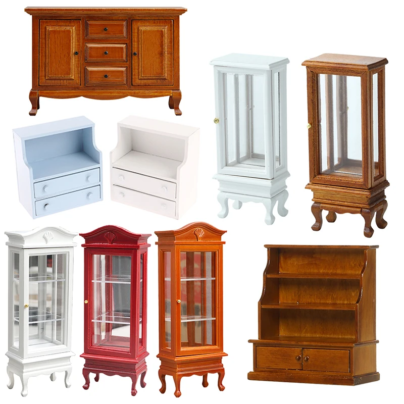 1/12 Dollhouse Storage Cabinet Locker Display Cabinet Dollhouse Living Room Study Decoration Dolls House Furniture Accessories