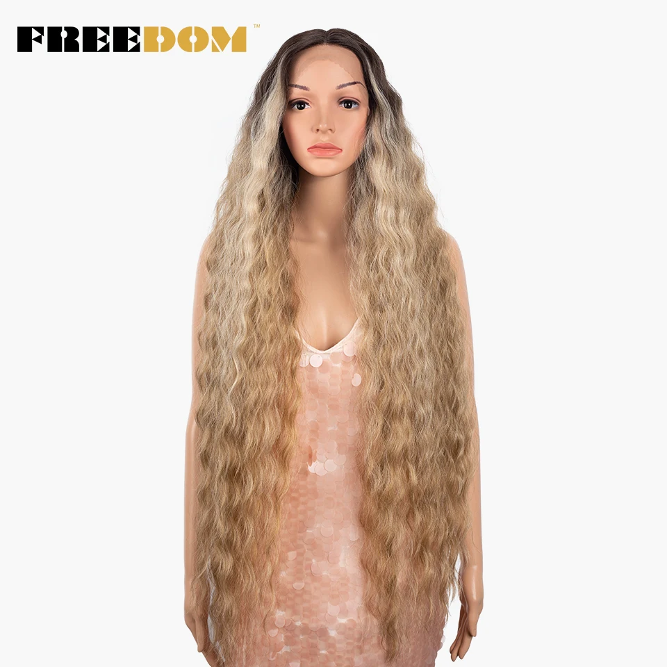 

FREEDOM Synthetic Lace Front Wigs 40 inch Long Deep Wave Cosplay Wigs Ombre Brown White Synthetic Lace Wigs For Black Women